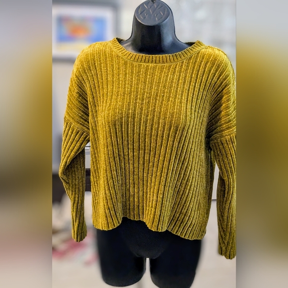 FOREVER 21 LONG SLEEVE RIBBED YELLOW/ BROWN SWEATER SIZE small - Picture 1 of 4